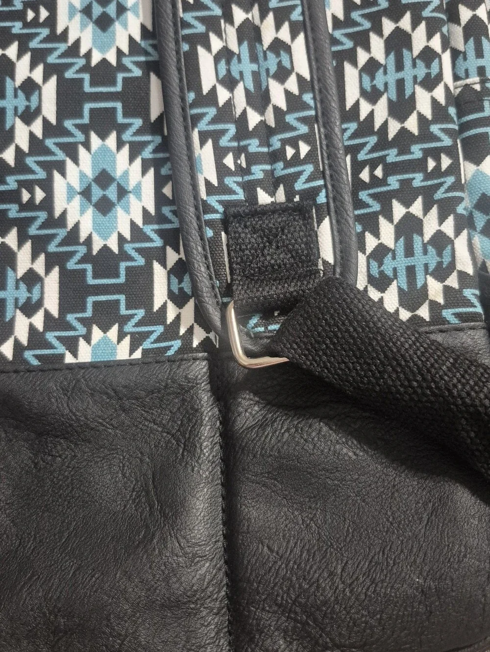 Geometric Print Women's Backpack in Black & Teal